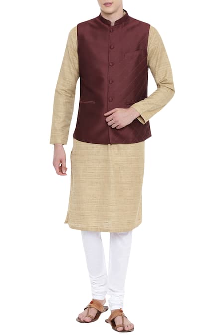 Mayank Modi - Men Brown Silk Embroidered Bundi 