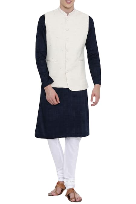 Mayank Modi - Men Cream Cotton Jaquard Bundi  