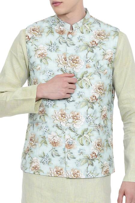 Mayank Modi - Men Linen Printed Bundi 