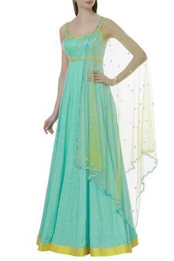 Buy_Salian By Anushree_Blue Modal Satin Printed Anarkali  With Dupatta_Online_at_Aza_Fashions