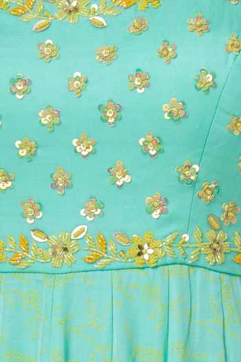 Salian By Anushree_Blue Modal Satin Printed Anarkali  With Dupatta_at_Aza_Fashions
