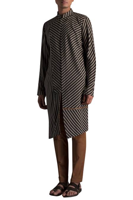 Qbik White Viscose Polyester Overlap Kurta With Trouser