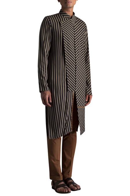 Qbik White Viscose Polyester Overlap Kurta With Trouser Online at Aza Fashions Qbik_White Viscose Polyester Overlap Kurta With Trouser_Online_at_Aza_Fashions