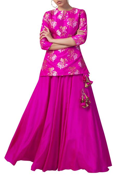 Ekaya x Masaba Pink Silk Handwoven Kurta Lehenga Set