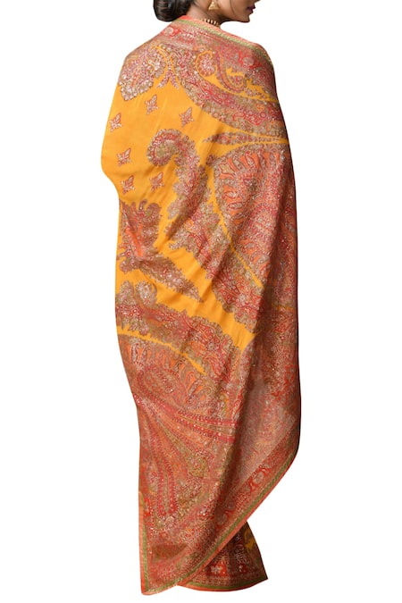 Shop RI.Ritu Kumar Yellow Silk Blend Embroidered Saree With Unstitched Blouse at Aza Fashions Shop_RI.Ritu Kumar_Yellow Silk Blend Embroidered Saree With Unstitched Blouse _at_Aza_Fashions
