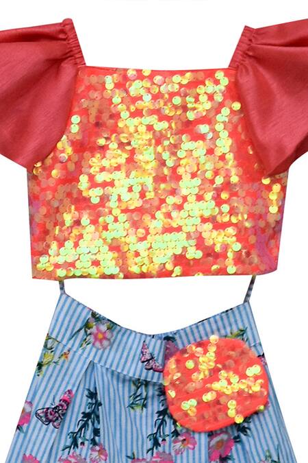 Shop_Fayon Kids_Blue Dupion Silk Crop Top With Pants _Online_at_Aza_Fashions