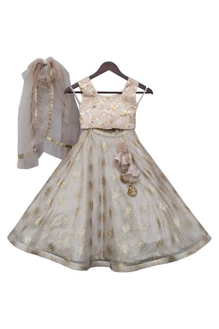 Buy_Fayon Kids_Gold Netlining Fabric Dupion Shimmer Lehenga Set _Online_at_Aza_Fashions