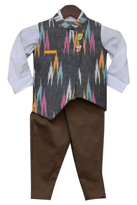 Fayon Kids_White Cottonlining Fabric Shantoon Printed Jacket With Shirt And Pant _Online_at_Aza_Fashions