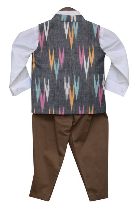 Buy_Fayon Kids_White Cottonlining Fabric Shantoon Printed Jacket With Shirt And Pant _Online_at_Aza_Fashions