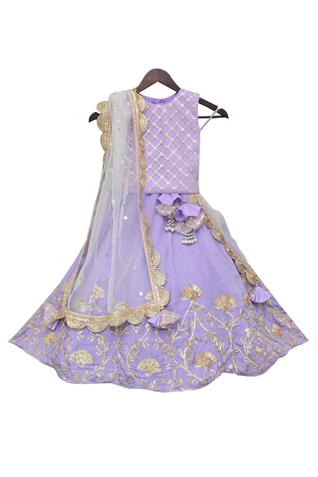 FAYON KIDS Purple Checkered Floral Lehenga Set 