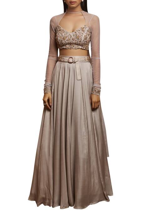 Buy Shloka Khialani Grey Net, Crepe, Cotton Satin Diamond Neck Embroidered Lehenga Set Online at Aza Fashions Buy_Shloka Khialani_Grey Net, Crepe, Cotton Satin Diamond Neck Embroidered Lehenga Set _Online_at_Aza_Fashions