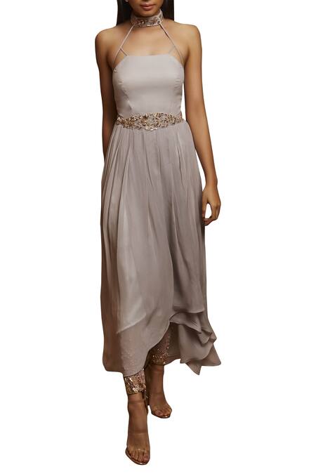Buy Shloka Khialani Grey Net, Crepe, Georgette, Cotton Satin Halter Embroidered Kurta Set Online at Aza Fashions Buy_Shloka Khialani_Grey Net, Crepe, Georgette, Cotton Satin Halter Embroidered Kurta Set _Online_at_Aza_Fashions