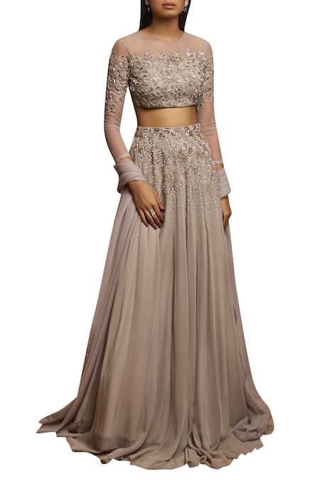 Buy Shloka Khialani Grey Silk, Net, Georgette, Santoon Round Embroidered Lehenga Set Online at Aza Fashions Buy_Shloka Khialani_Grey Silk, Net, Georgette, Santoon Round Embroidered Lehenga Set _Online_at_Aza_Fashions