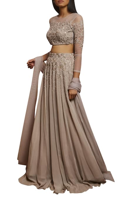 Shloka Khialani Grey Silk, Net, Georgette, Santoon Round Embroidered Lehenga Set Online at Aza Fashions Shloka Khialani_Grey Silk, Net, Georgette, Santoon Round Embroidered Lehenga Set _Online_at_Aza_Fashions