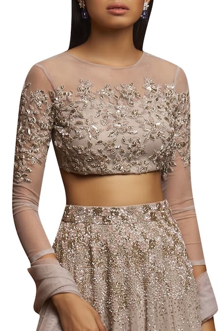 Shop Shloka Khialani Grey Silk, Net, Georgette, Santoon Round Embroidered Lehenga Set Online at Aza Fashions Shop_Shloka Khialani_Grey Silk, Net, Georgette, Santoon Round Embroidered Lehenga Set _Online_at_Aza_Fashions