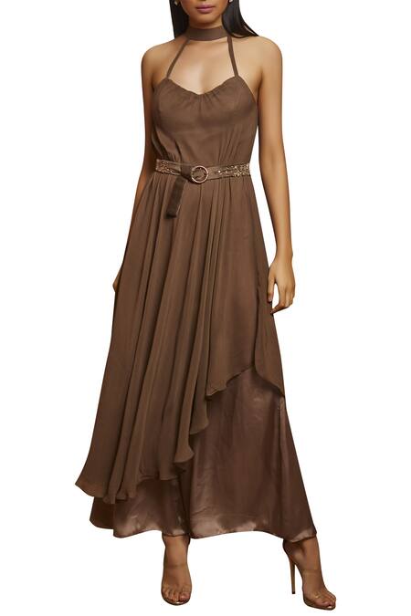 Buy Shloka Khialani Green Net, Satin Silk, Crepe, Georgette Halter Draped Overlay Jumpsuit Online at Aza Fashions Buy_Shloka Khialani_Green Net, Satin Silk, Crepe, Georgette Halter Draped Overlay Jumpsuit _Online_at_Aza_Fashions