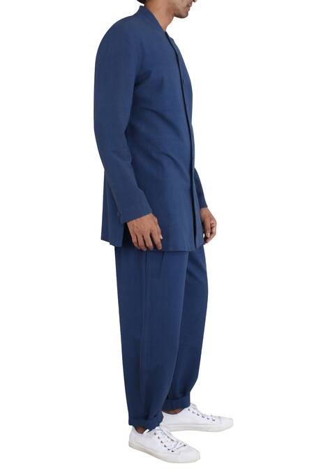 Antar Agni_Blue Handwoven Cotton Trouser _Online_at_Aza_Fashions