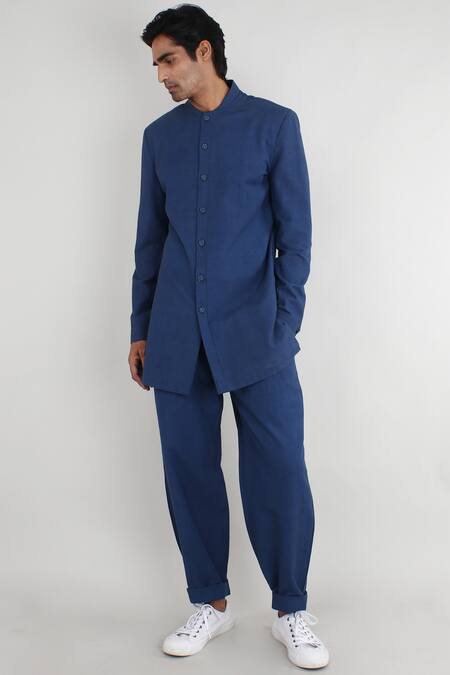 Buy Antar Agni Blue Handwoven Cotton Trouser Online at Aza Fashions Buy_Antar Agni_Blue Handwoven Cotton Trouser _Online_at_Aza_Fashions