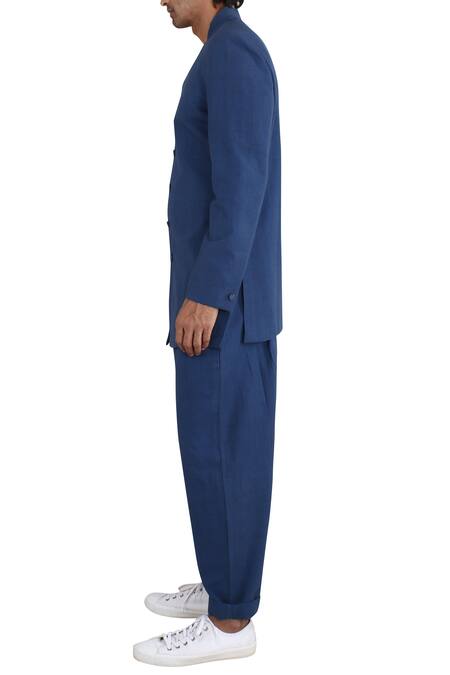 Shop_Antar Agni_Blue Handwoven Cotton Trouser _Online_at_Aza_Fashions