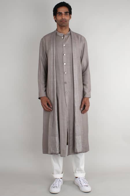 Antar Agni Grey Silk Overlay Long Kurta