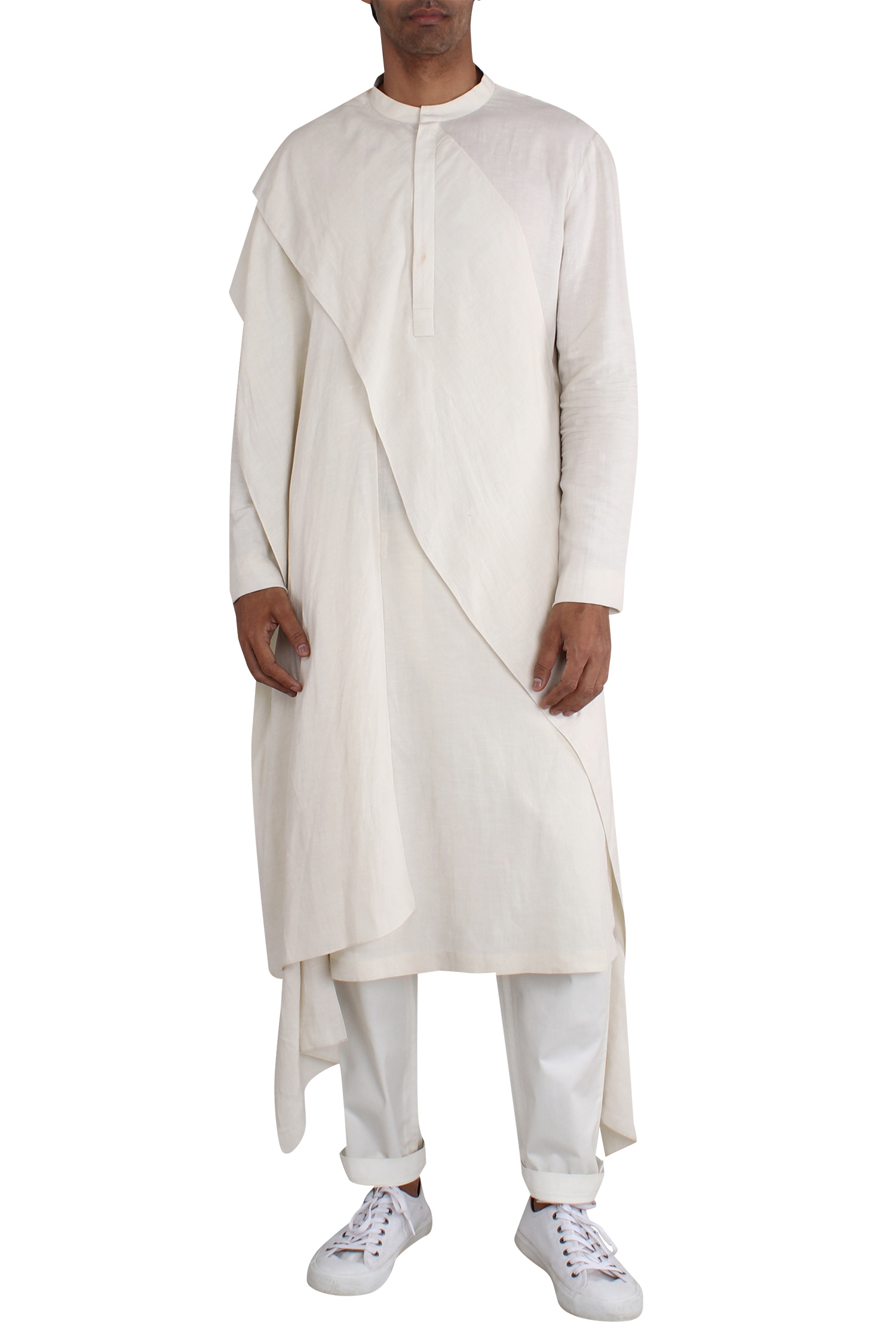 Buy_Antar Agni_Green Linen Overlay Kurta_Online_at_Aza_Fashions