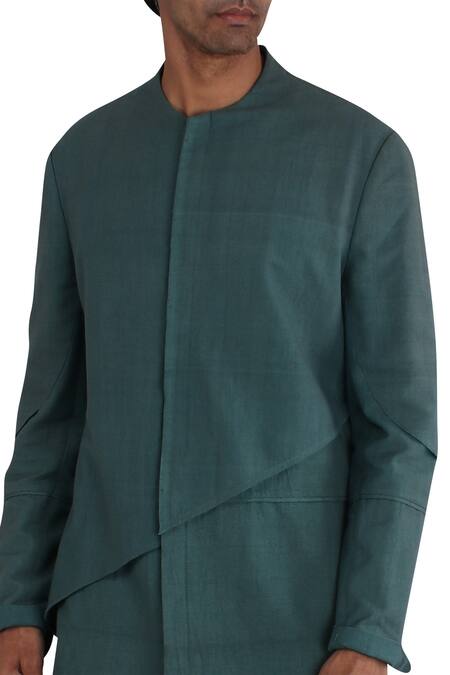 Antar Agni Green Handwoven Cotton Jacket at Aza Fashions Antar Agni_Green Handwoven Cotton Jacket _at_Aza_Fashions