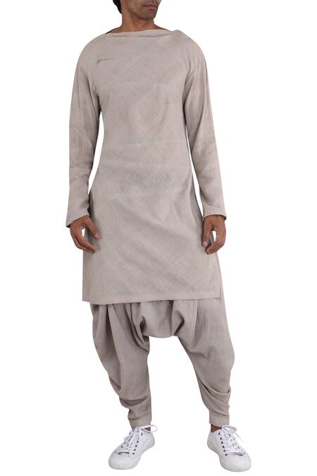 Buy_Antar Agni_Grey Handwoven Cotton Kurta _Online_at_Aza_Fashions