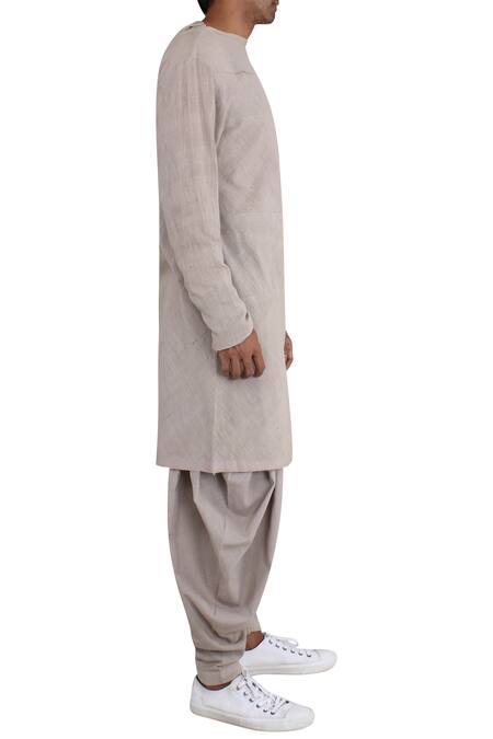 Antar Agni_Grey Handwoven Cotton Kurta _Online_at_Aza_Fashions