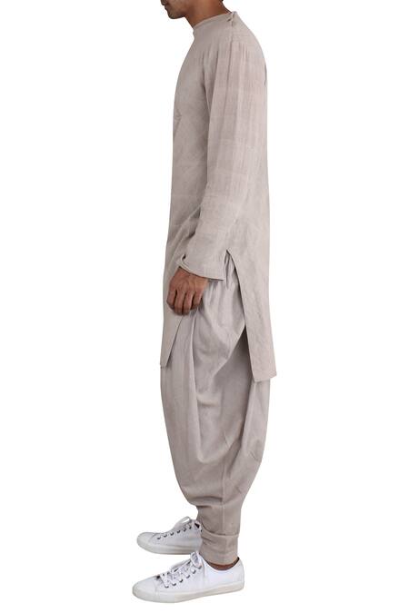 Shop_Antar Agni_Grey Handwoven Cotton Kurta _Online_at_Aza_Fashions