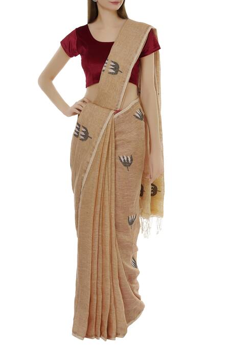 Galang Gabaan Beige Handloom Linen Saree