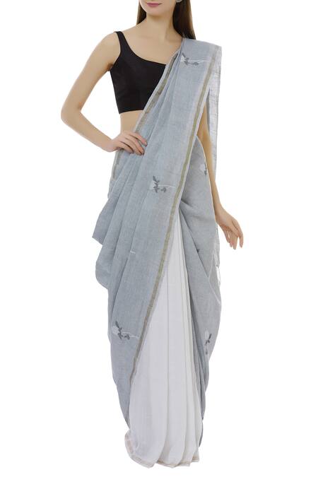 Galang Gabaan White Handloom Linen Saree