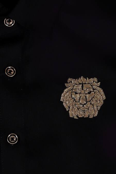 Partykles Black Cotton Embroidery Lion Motif Shirt Online at Aza Fashions Partykles_Black Cotton Embroidery Lion Motif Shirt _Online_at_Aza_Fashions