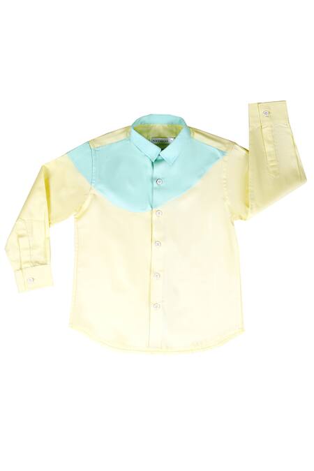 Partykles Yellow Cotton Color Block Shirt