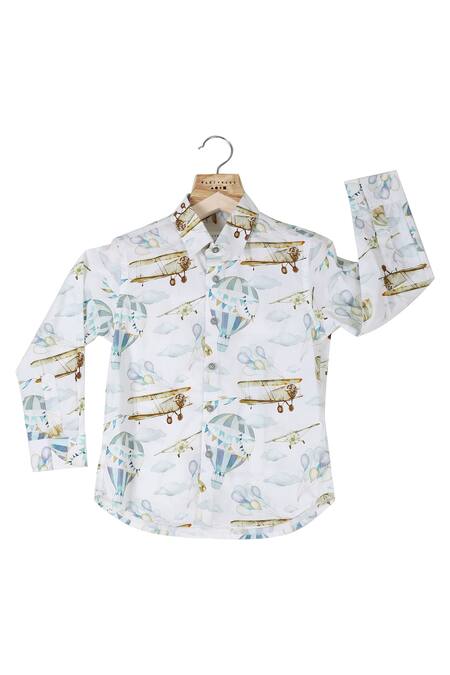 Shop Partykles White Cotton Printed Shirt at Aza Fashions Shop_Partykles_White Cotton Printed Shirt _at_Aza_Fashions