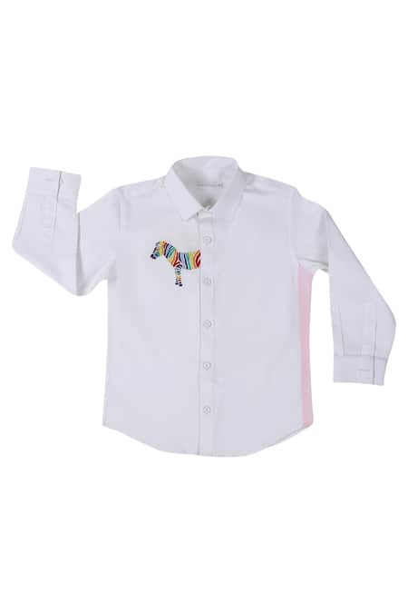 Partykles White Cotton Embroidery Zebra Shirt 