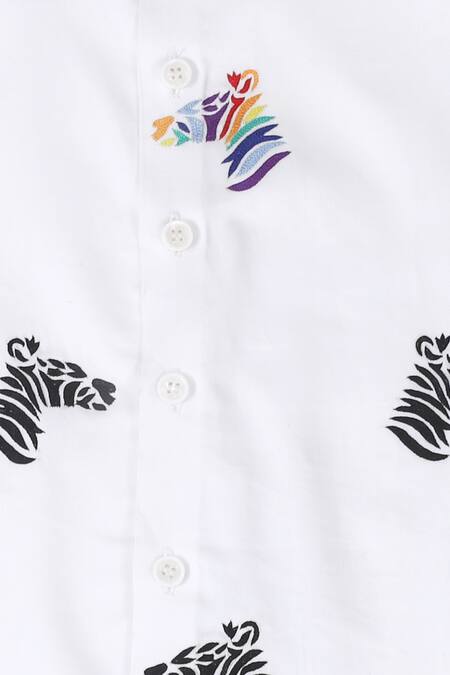 Partykles_White Cotton Embroidery Zebra Print Shirt_Online_at_Aza_Fashions