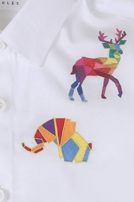 Partykles White Cotton Embroidery Shirt With Motif Online at Aza Fashions Partykles_White Cotton Embroidery Shirt With Motif_Online_at_Aza_Fashions