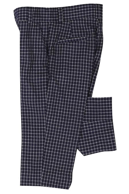 Partykles_Blue Terryrayon Checkered Waistcoat And Pant Set _Online_at_Aza_Fashions