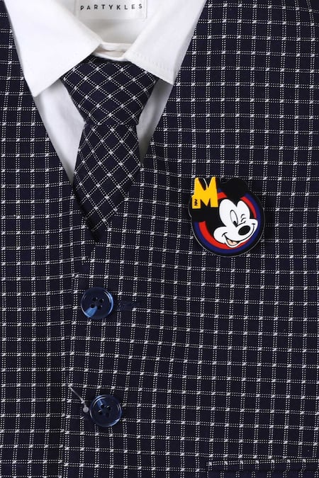 Buy_Partykles_Blue Terryrayon Checkered Waistcoat And Pant Set _Online_at_Aza_Fashions