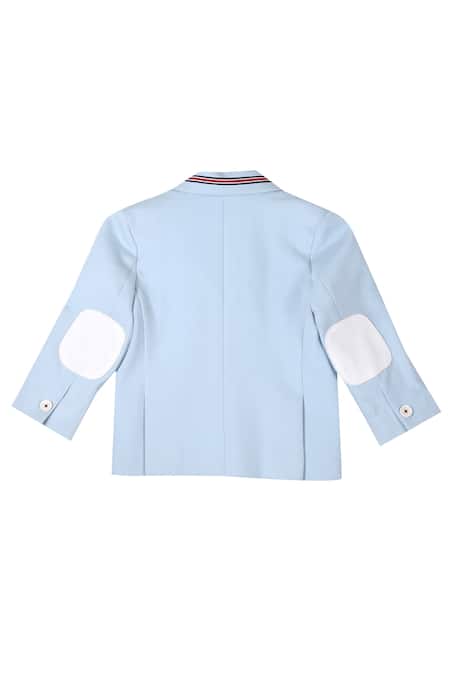 Shop Partykles Blue Cotton Stripe Detail Blazer at Aza Fashions Shop_Partykles_Blue Cotton Stripe Detail Blazer _at_Aza_Fashions