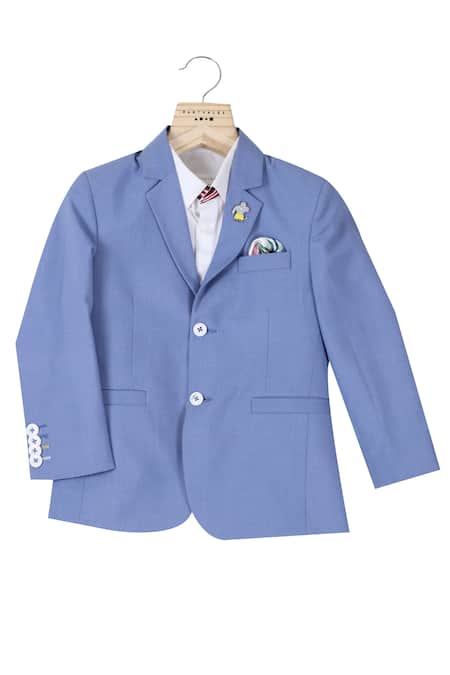 Partykles Blue Terryrayon Blazer Set With Trouser 