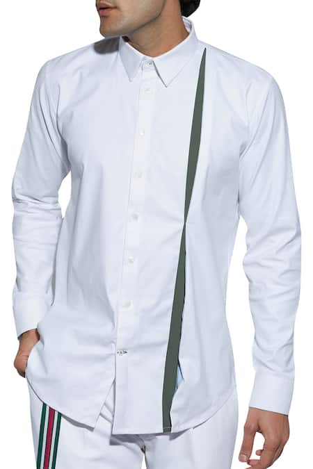 Sahil Aneja - White Cotton Stand Fall Collar Shirt For Men