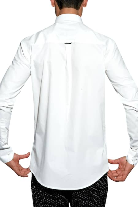 Shop_Sahil Aneja_White Cotton Stand And Fall Collar Shirt_at_Aza_Fashions
