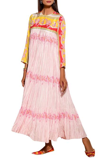 Swati Vijaivargie_Off White Cotton Silk Round Printed Flared Kurta _Online_at_Aza_Fashions