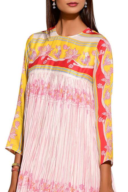Shop_Swati Vijaivargie_Off White Cotton Silk Round Printed Flared Kurta _Online_at_Aza_Fashions