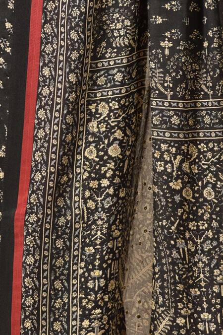 RI.Ritu Kumar_Beige Viscose Georgette Printed Embroidered Saree_at_Aza_Fashions