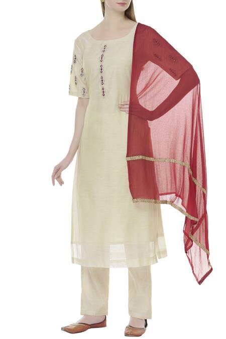 Samyukta Singhania_Cream Voil Round Chanderi Kurta Set _Online_at_Aza_Fashions
