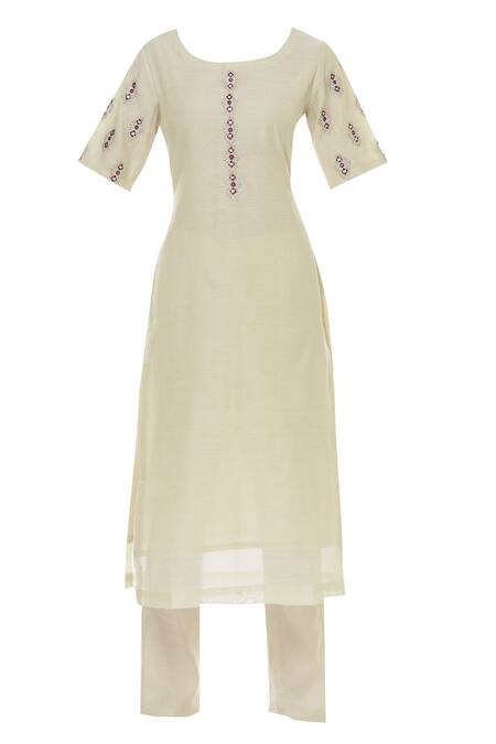 Buy_Samyukta Singhania_Cream Voil Round Chanderi Kurta Set _Online_at_Aza_Fashions
