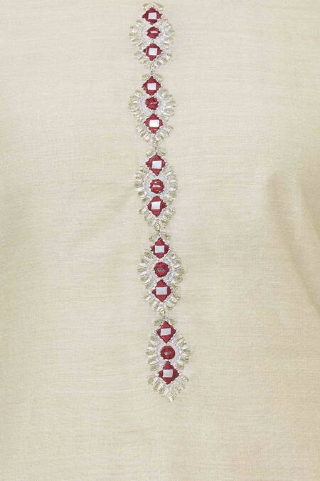 Samyukta Singhania_Cream Voil Round Chanderi Kurta Set _at_Aza_Fashions