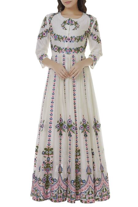 Alok & Harsh Off White Chanderi Embroidered Anarkali